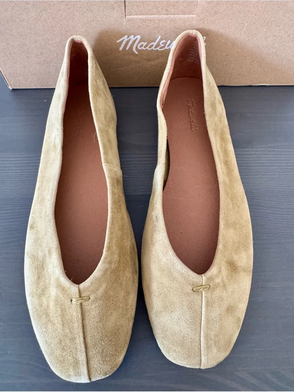 Madewell Olive Suede Square-Toe Ballet Flats size 7.5 New with box